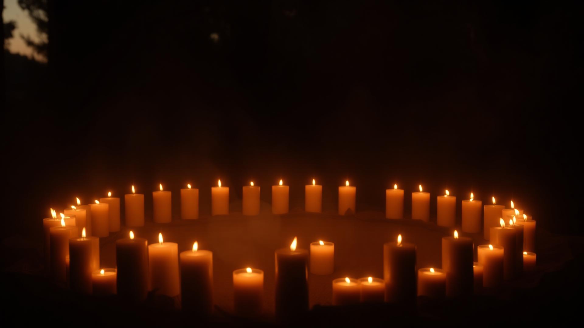 Candlelit ceremonial circle at dusk